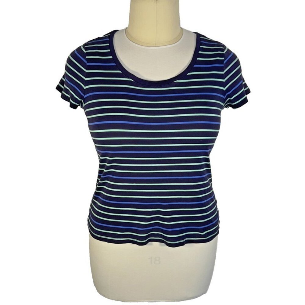 Merona - Women's XXL Tee Shirt Striped Round Neck Navy and Blue Striped